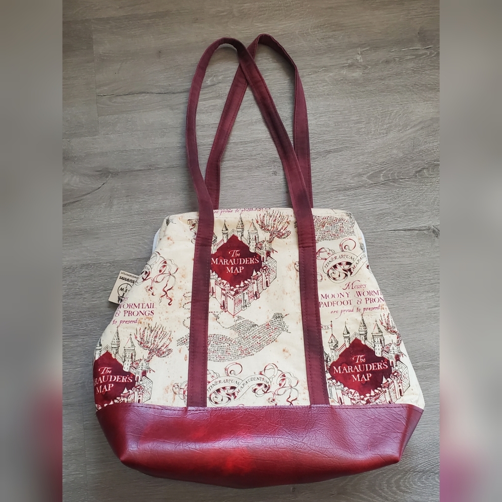 Marauder's Map Burgundy and Cream Tote Bag